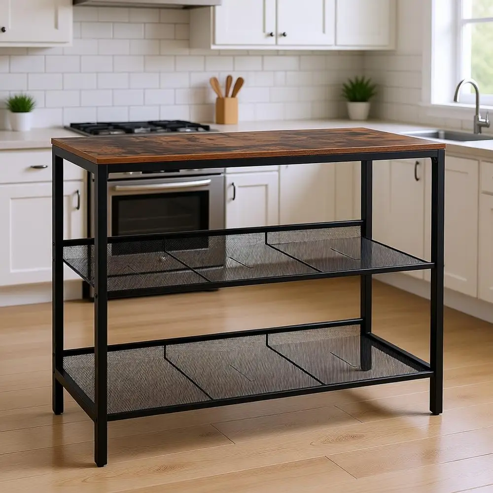 

Стол с регулируемыми сетчатыми полками, тумба для прихожей, мебель для гостиной и коридора, простая сборка, в индустриальном стиле, коричневый и черный цвета.