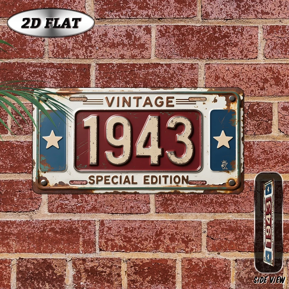 2D Flat, [2D Flat] 2D Flat, 1pc, Vintage Metal Aluminum Sign 12 × 6 Inches, 1943 Vintage Special Edition, Outdoor Decorative Sig