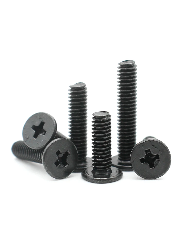 50pcs M1.2 M1.4 M1.6 M2 M2.5 M3 M4 acier au carbone croix Phillips Ultra mince vis à tête plate boulon pour ordinateur portable lunettes téléphone