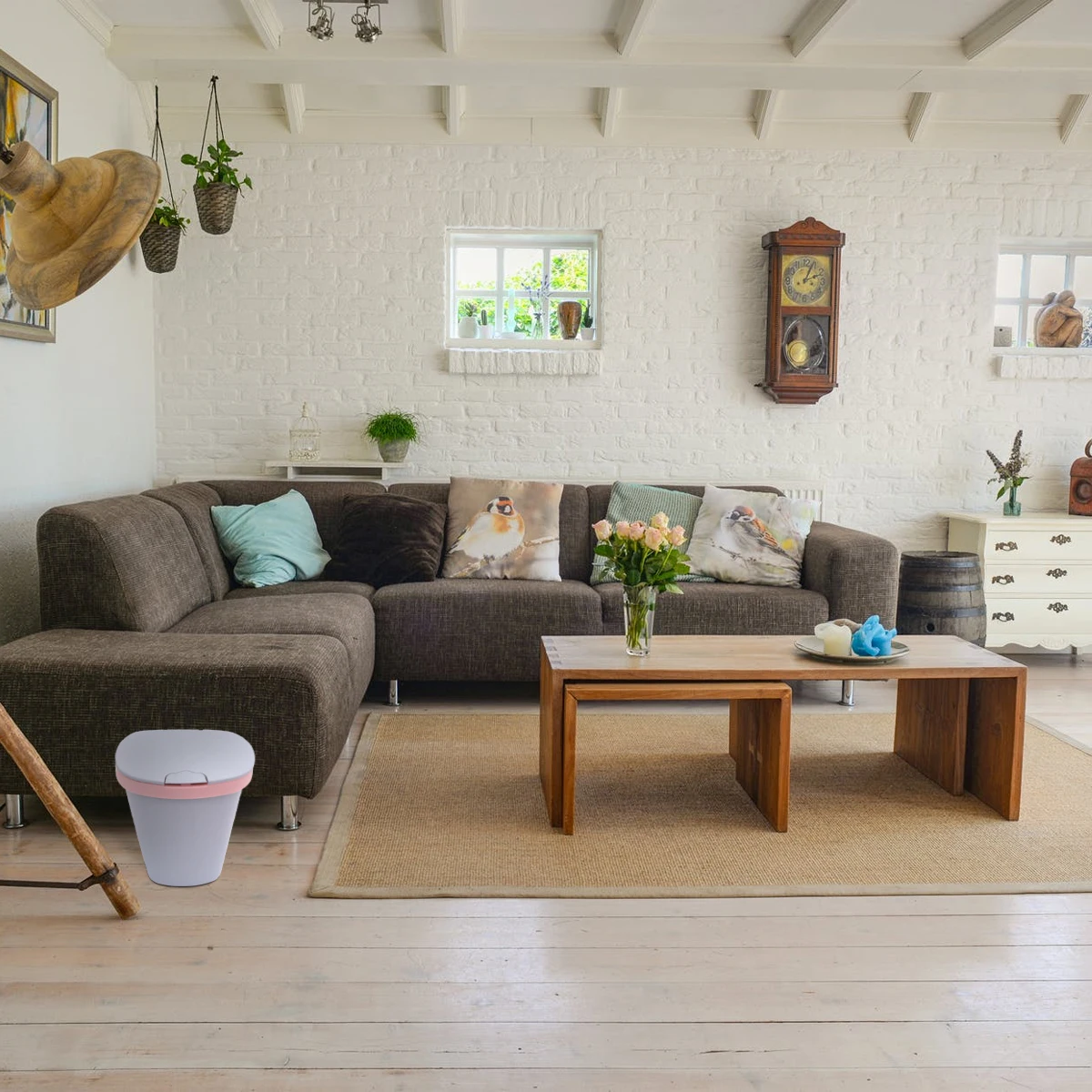 

1pc Push-Button Trash Can 8L Light Green Square Plastic Garbage Bin For Kitchen Bathroom Living Room Odor-Proof Silent Closure