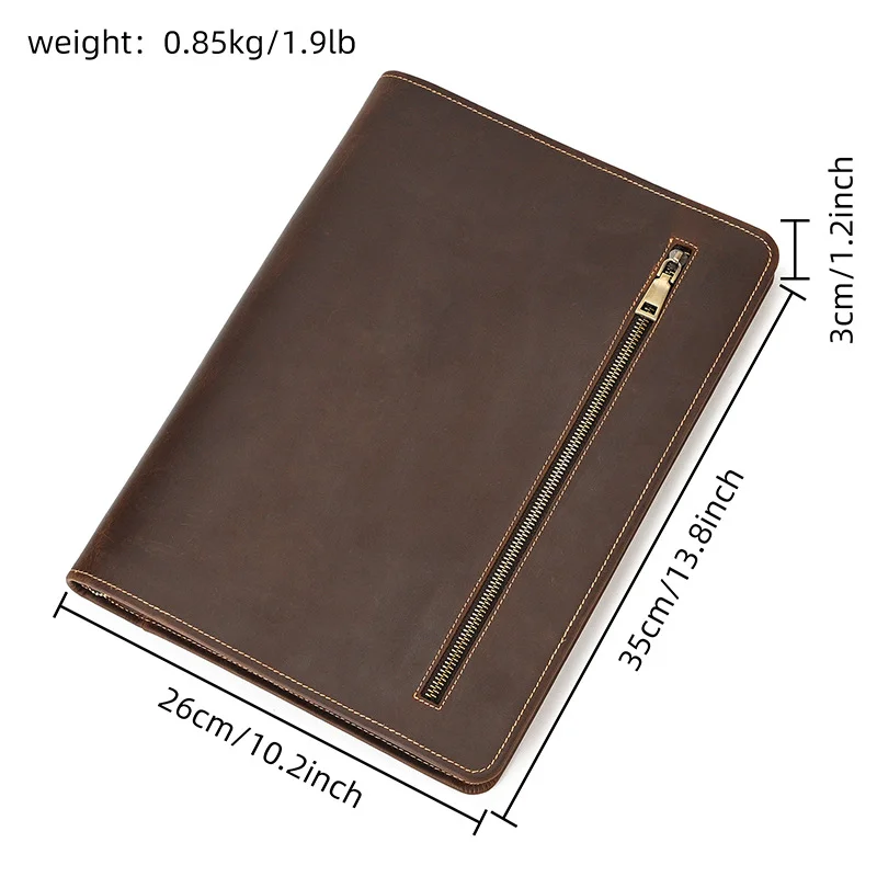 AIGUONIU Genuine Leather A4 Size Ring Planner with 4 Holes Binder Retro Notebook Vertical Version Neutral Notepad Sketchbook