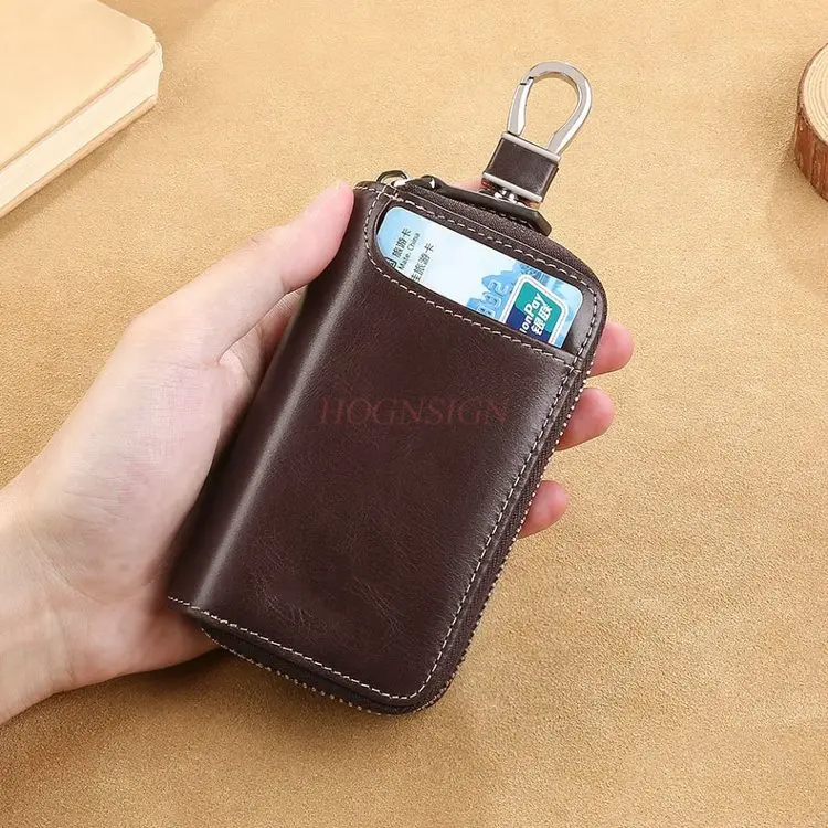 1pcs Key bag men's 2025 new leather large capacity key storage cowhide multifunctional car key storage bag