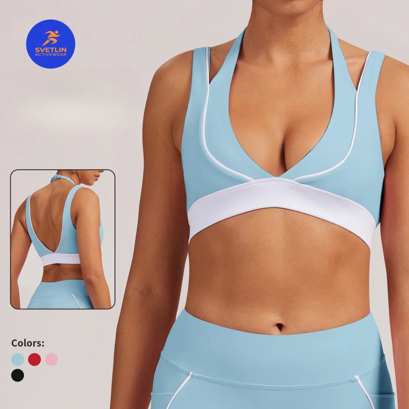 SVETLIN Top Quality EU US Size Women Yoga Tops Color-Block Nude Feel Yoga Women's Beauty Back Shockproof Sports Vest Tops
