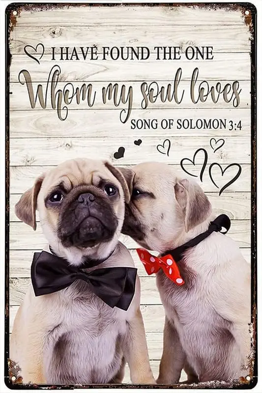Pug Dog Couple Canvas Wall Art Painting I Have Found The One Whom My Soul Loves Canvas Painting Vintage Posters Wall Art Gifts F