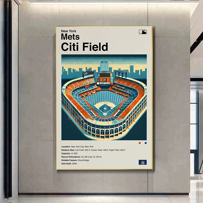 Mid Century Modern MLB Baseball Stadium Poster Retro Minimalist Prints Canvas Painting Wall Art Pictures Home Room Decoration