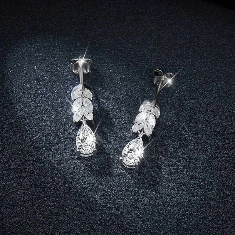 Dropshaped 5*8mm marquise leaf-shaped earring pendants, S925 silver all moissanite earrings.