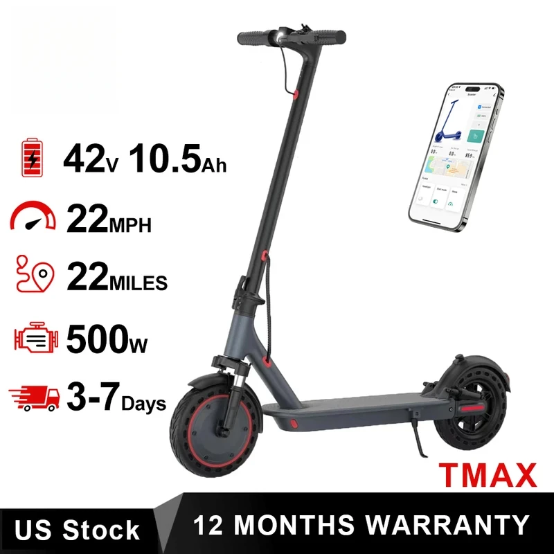 

10-дюймовый электрический скутер, 500 Вт, 22 миль в час, приложение для взрослых, умный скутер, амортизирующий противоскользящий складной электрический скутер