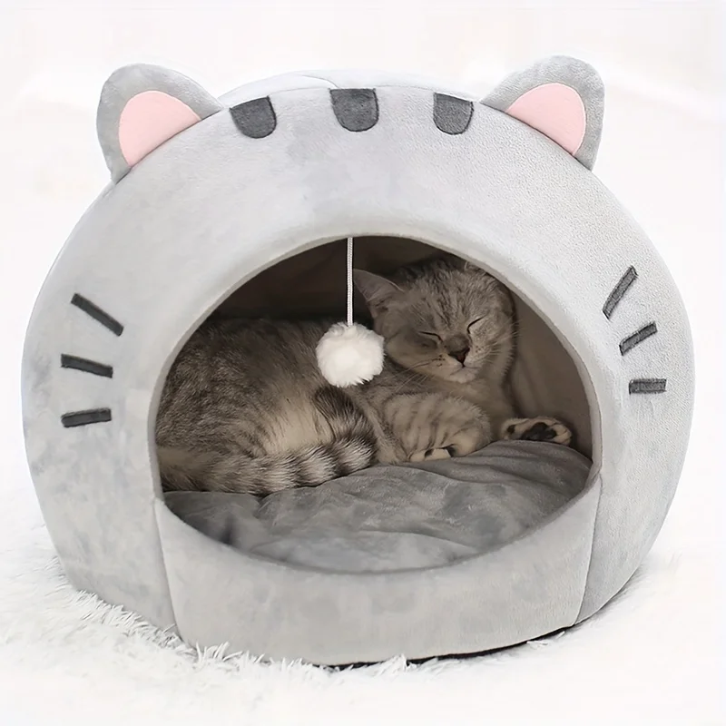 Cozy Cat Cave Bed,Classic Style Polyester Fiber Kitten House,Small Indoor Pet Tent with Cushion,Warm and Comfortable Cat Bedding
