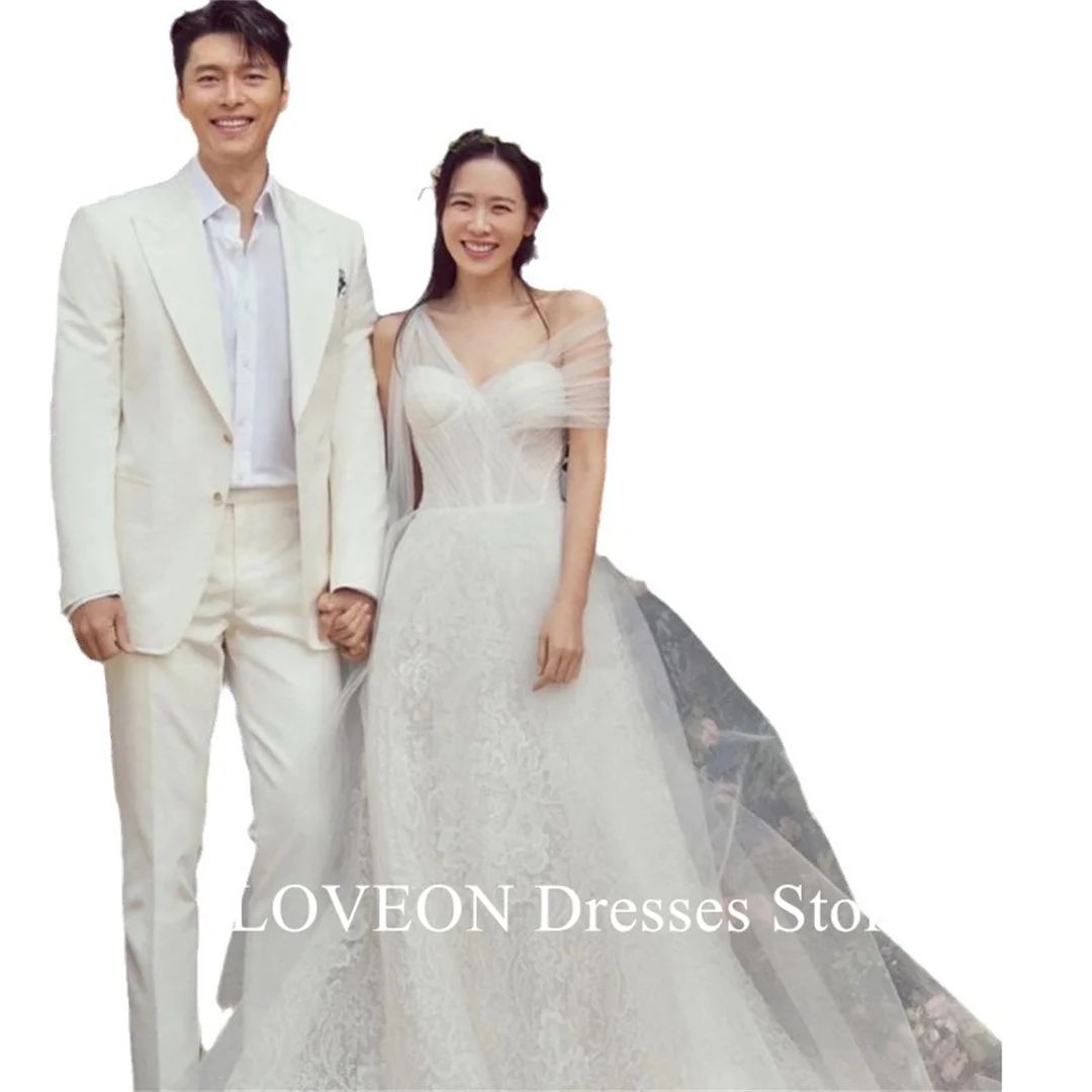 GIOIO One Shoulder Elegant Wedding Dresses Customized 프롬드레스 Mermaid Tulle Lace Korea Pretty Ivory Bride Gowns Party Women Bride