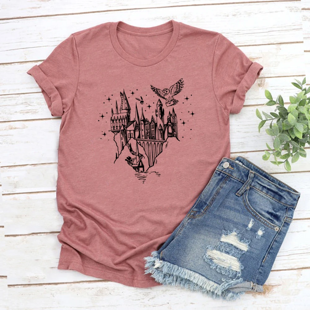 Wizard Castle T-Shirts Believe in Magic T-shirt Magical School Tee Women Short Sleeve Tshirts Wizard School T Shirt Bookish Gift