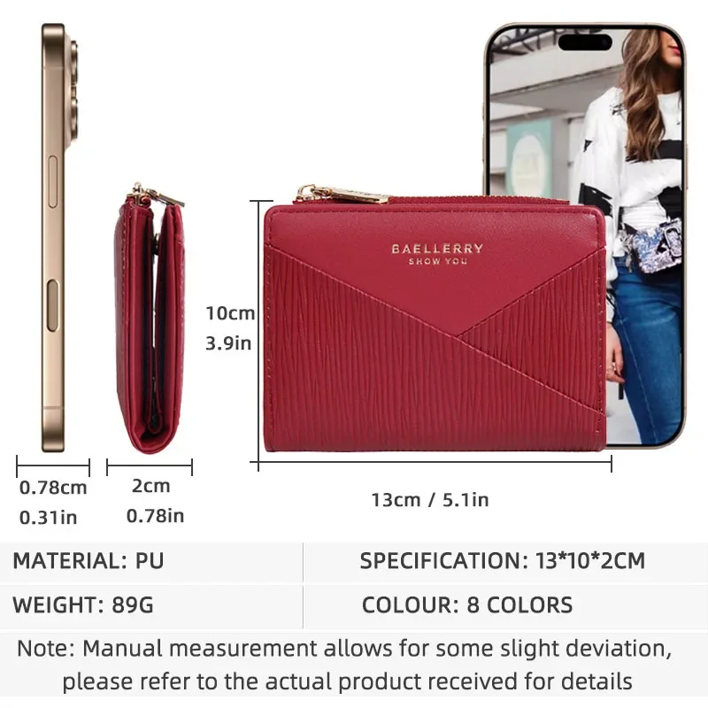 2024 المرأة محفظة صغيرة قصيرة سعة كبيرة اثنين أضعاف سستة محفظة بولي Leather الجلود عملة المحفظة الفاخرة عالية الجودة الحد الأدنى Cartera