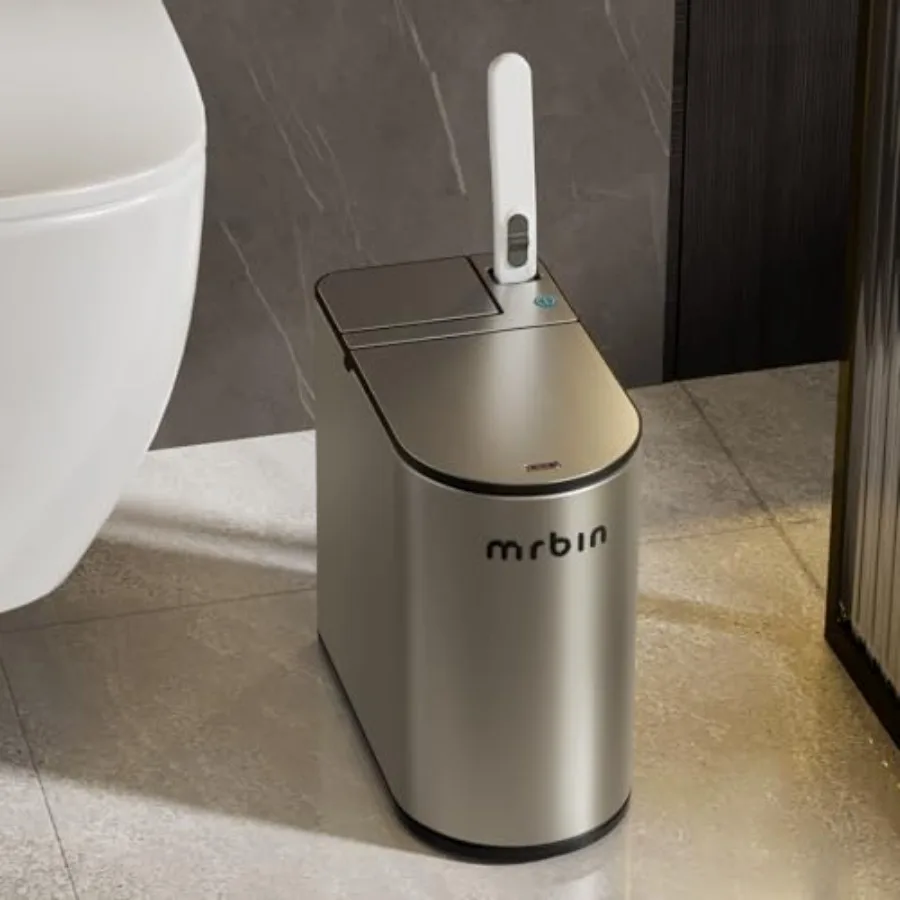 

Motion Sensor Bathroom Trash Can and Disposable Toilet Brush Holder Set, 1.8 Gallon Slim Stainless Steel Small Garbage Pail, To