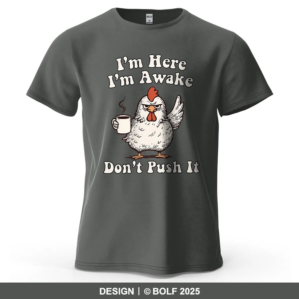 Grumpy Chicken Funny Printed Men's T-Shirt 100% Cotton Oversized Casual Humor Graphic Tees for Women Tops Tees Streetwear