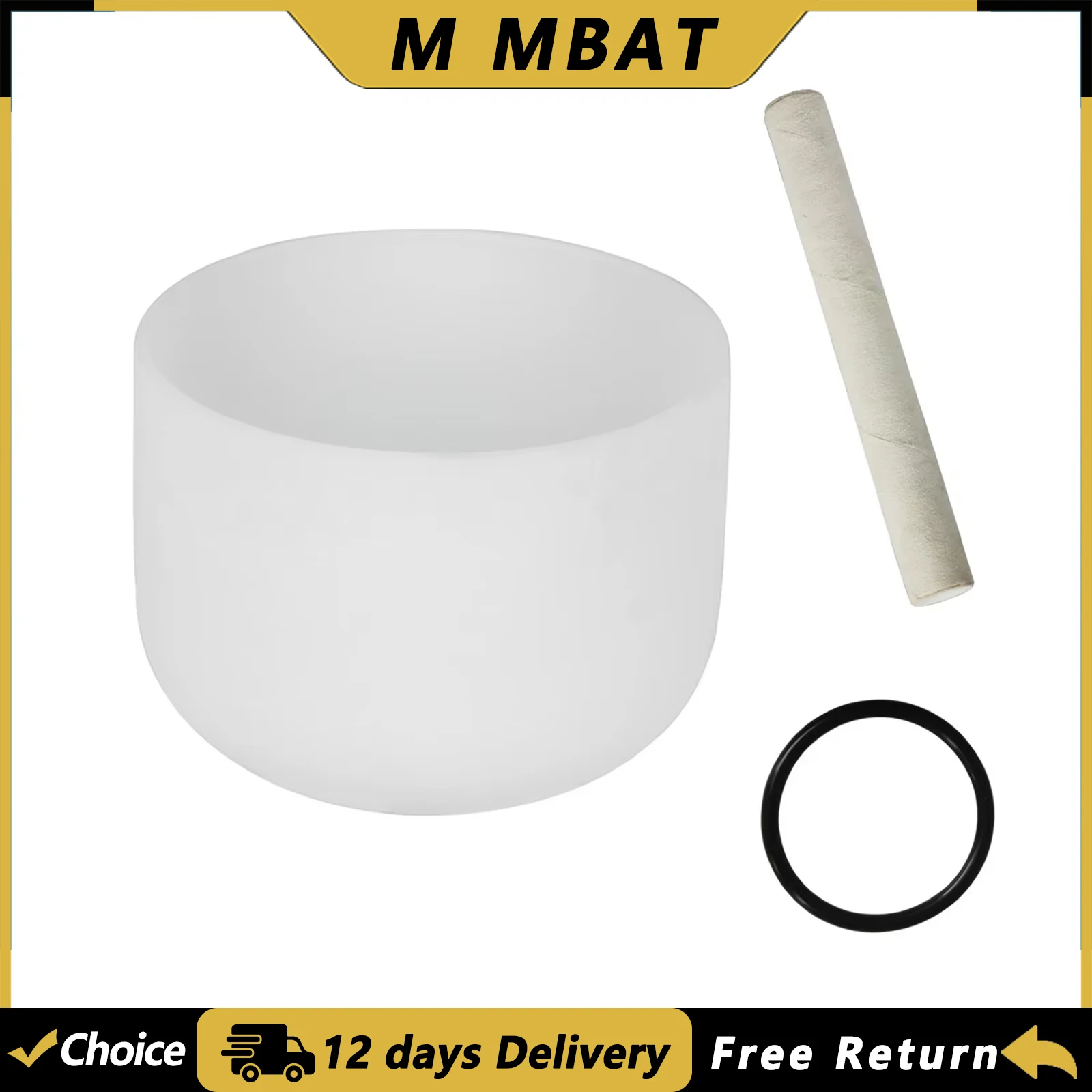 M MBAT 10 Inch Singing Bowl White G Key Crystal Bowl with Drumsticks Percussion Instruments Music Bowl for Meditation Yoga