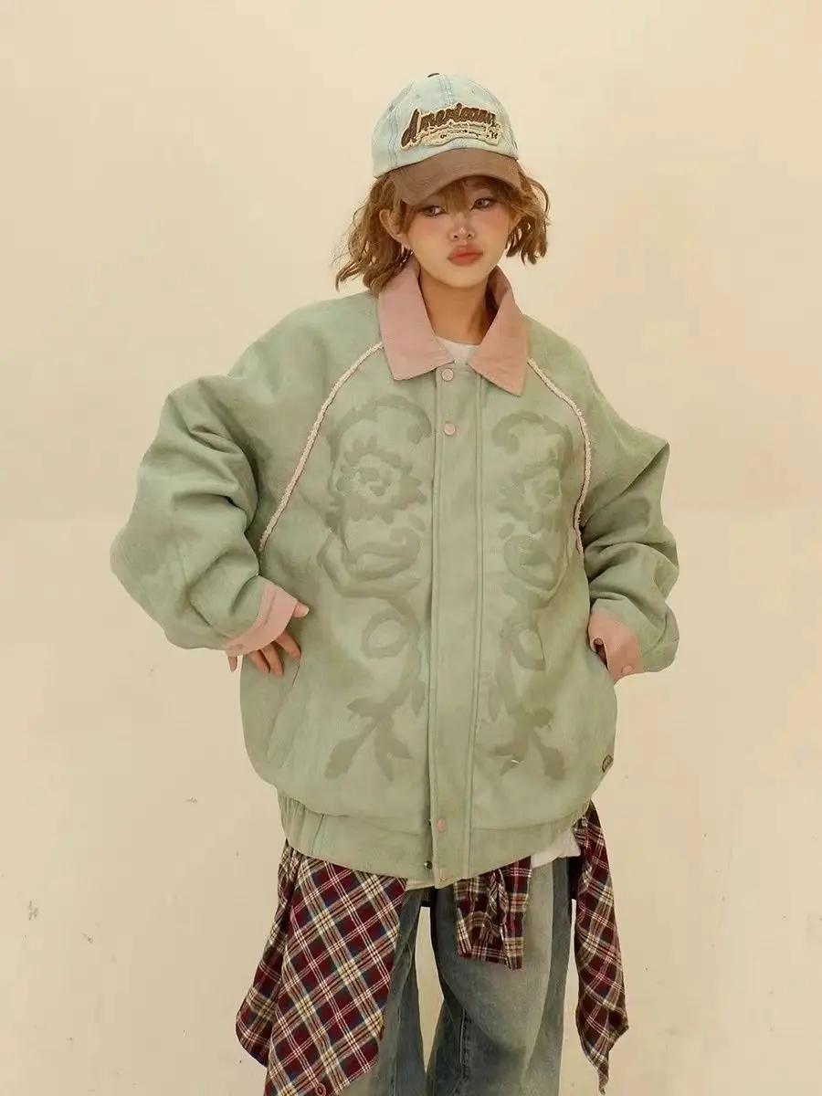 스웨이드 컬러 블록 재킷 여성 2025 봄 신상 루즈핏 BF 아메리칸 스트릿웨어 유니섹스 코트