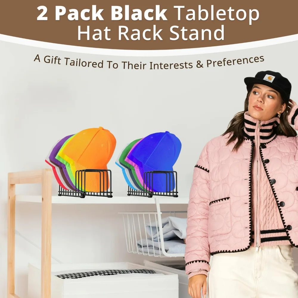 2 Pack Hat Stand for Baseball Caps, No Install Hat Organizer for 20 Baseball Caps, Tabletop Hat Rack Stand with Anti-sli