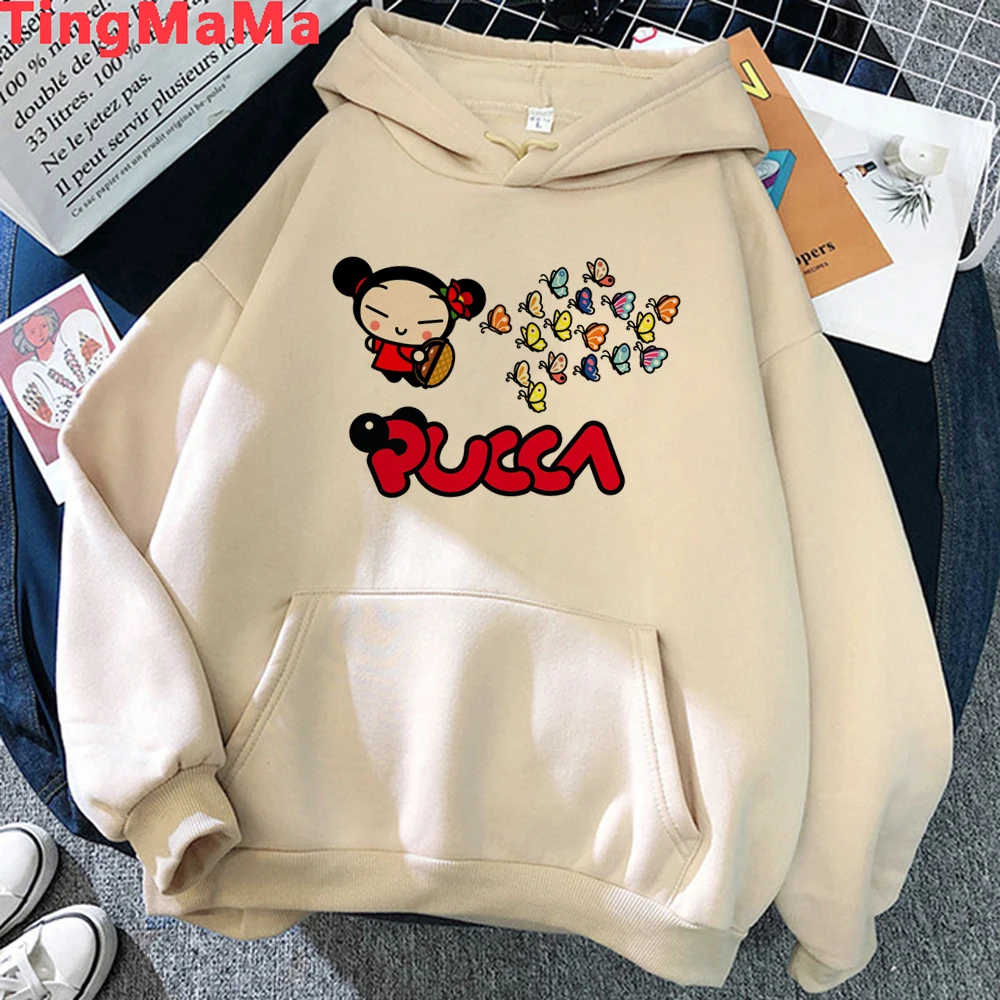 Kawaii Cartoon Pucca Hoodies Women Tops Vintage Clothing Fashion Y2k Style Punk Gothic Streetwear Unisex Tops Sweatshirts Female