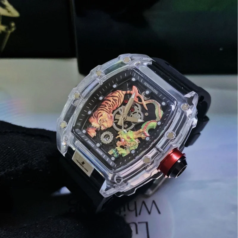 Reloj de cuarzo con cuentas de tigre para hombre y mujer, cronógrafo con recorte transparente, a la moda, de fábrica, Wh, nuevo