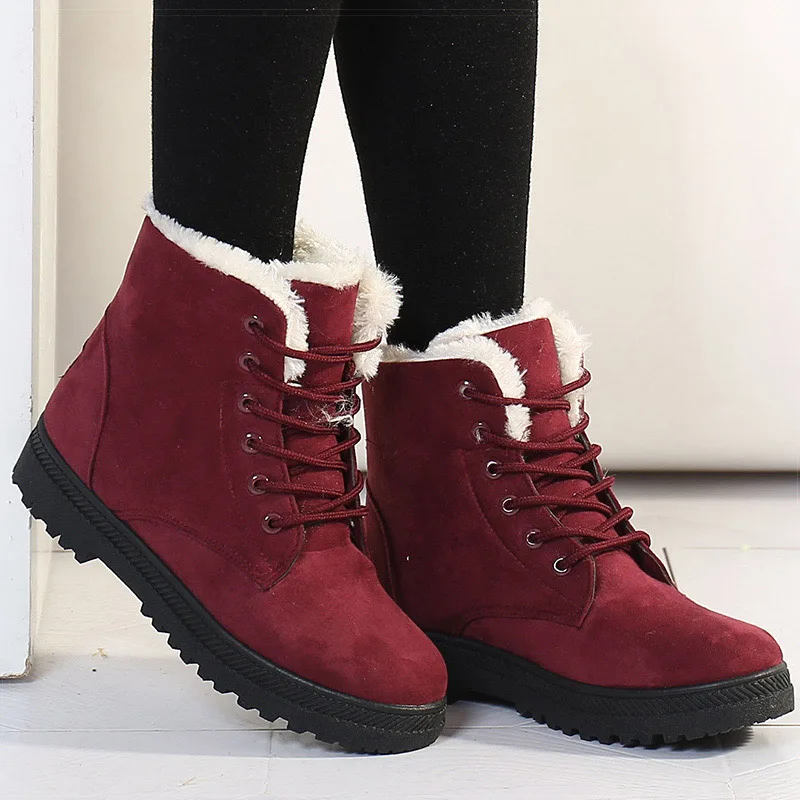 Botas clásicas de piel para Mujer, zapatos de invierno, Botas de nieve, calzado de invierno, botines de combate para Mujer, botines de tacón bajo para Mujer