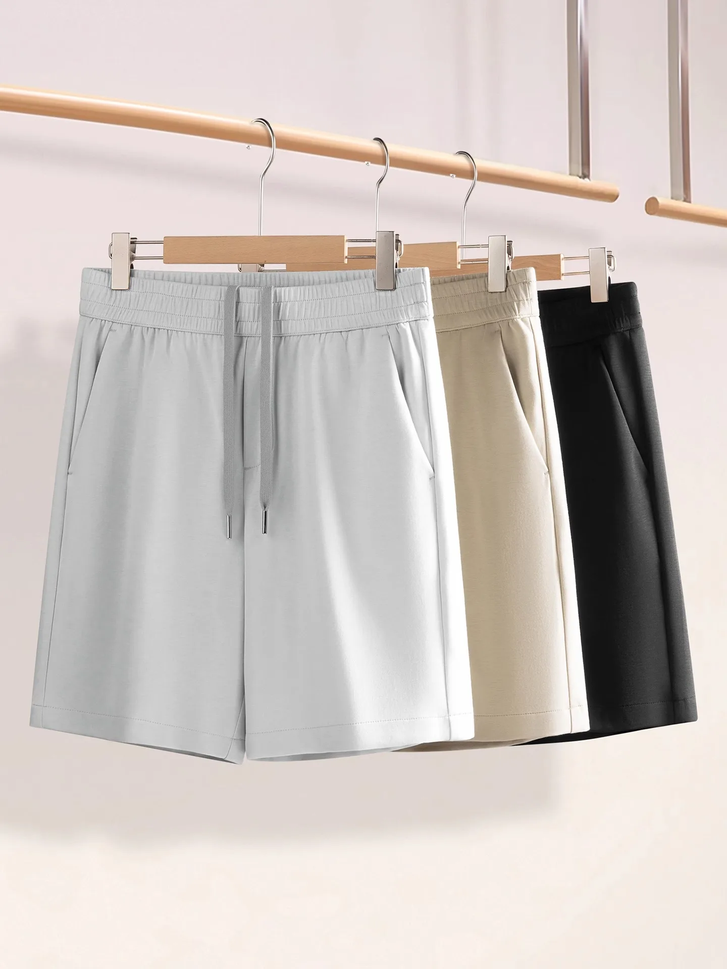 

JSBD summer high-end lightweight modal cotton air layer five-inch pants for men, drawstring elastic solid-color casual shorts