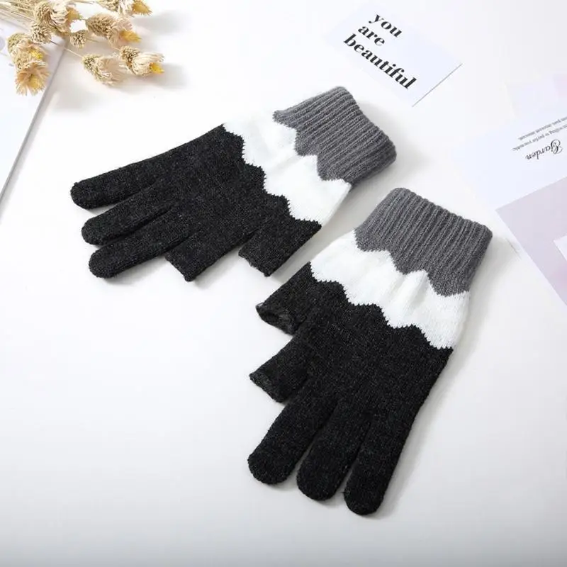 

652F вязаные толстые теплые перчатки зимние перчатки из акрилового волокна с принтом для подростков