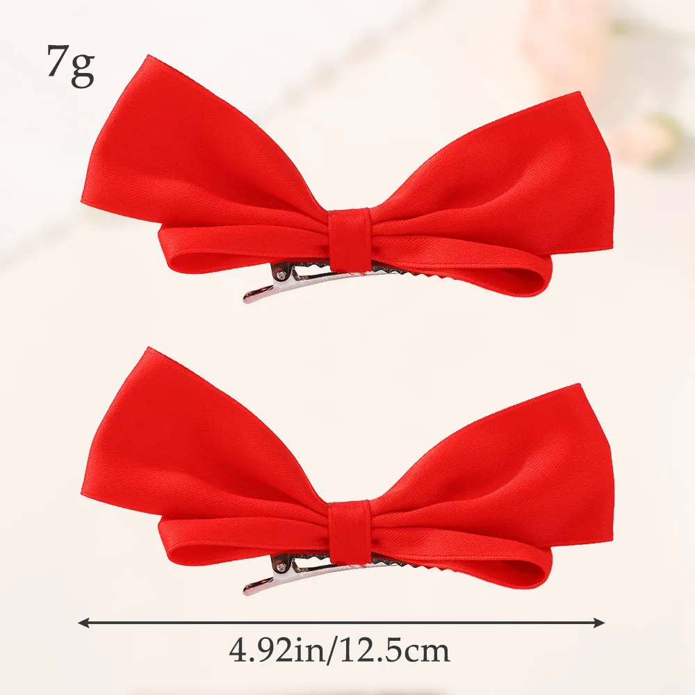 2pcs Korean Style Piece Satin Bowknot Side Hairpin Black White Ribbon Hair Bows Clips for Women Girls Summer Hair Accessories view 3