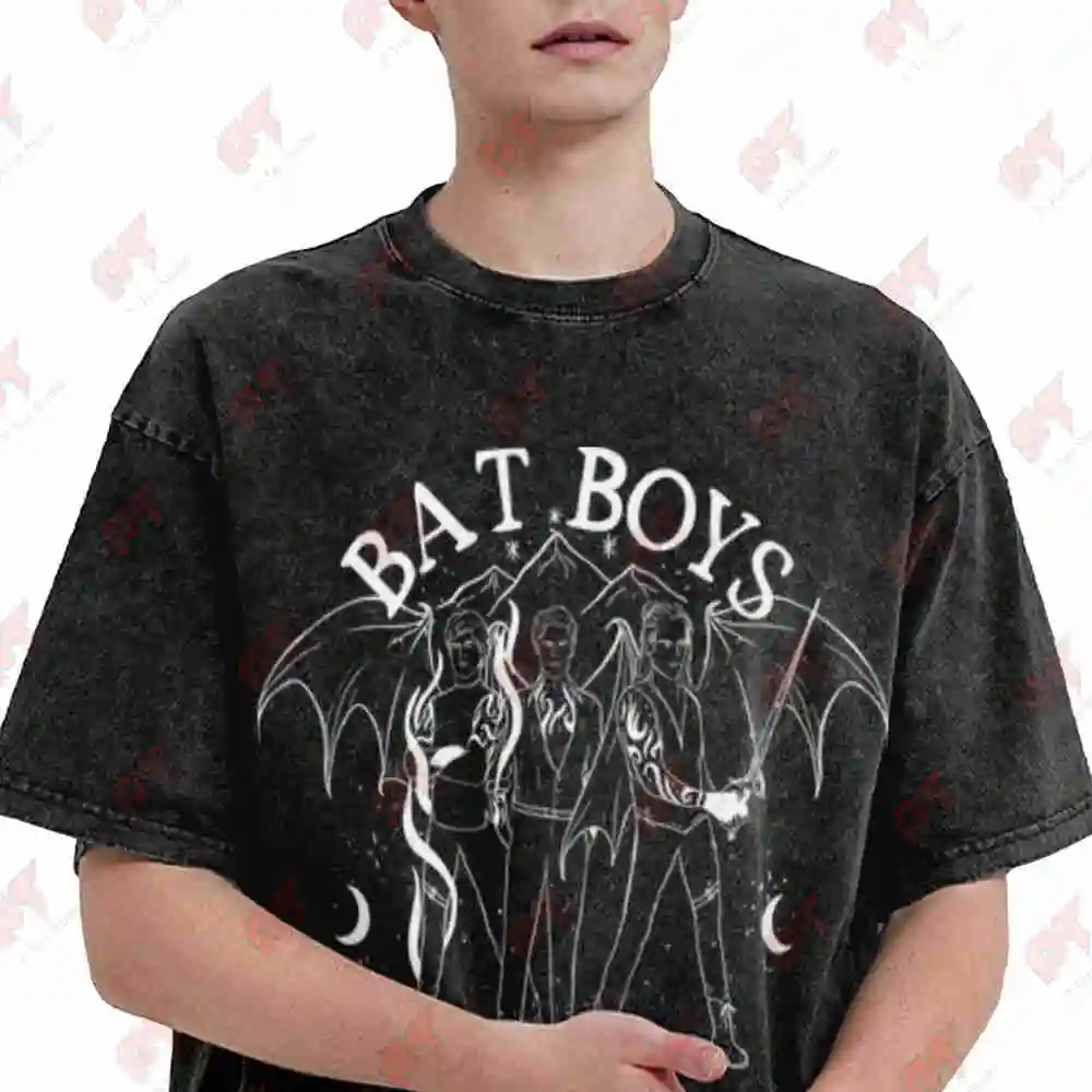 ACOTAR Bat Boys Rhysand Cassian Azriel Night Court Vintage Washed Tee Pure Cotton T-Shirt