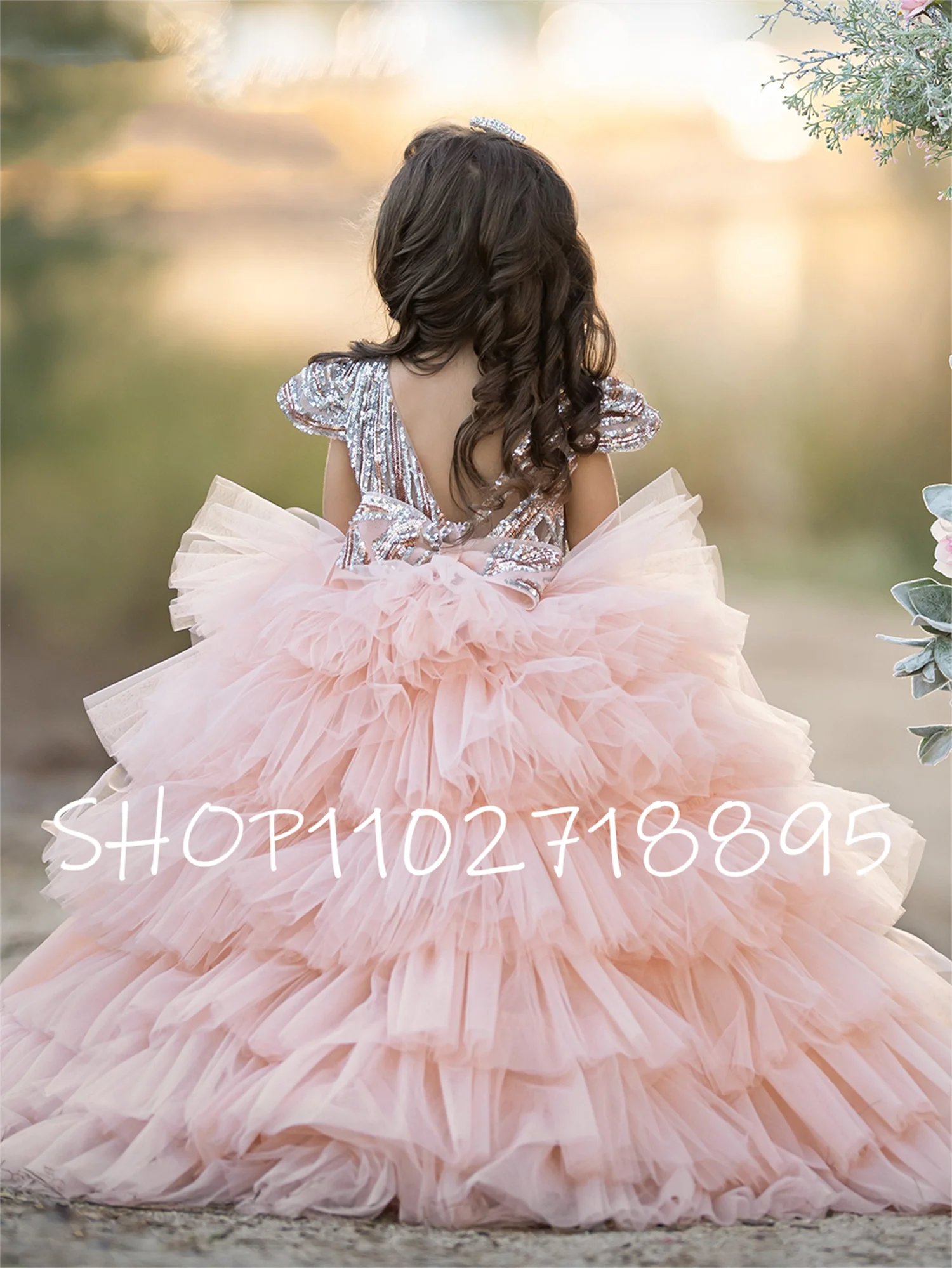 

White Flower Girl Dress Layers Girl Dress Feather Wedding Party Dress Kid's Birthday Dress First Communion Dress