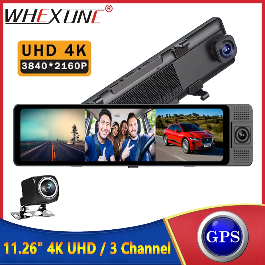WHEXUNE 3 Camera Dash Cam 4K Car DVR Front Inside Rear 1080P GPS Tracking Night Vision Video Registrator Dashcam Parking Monitor