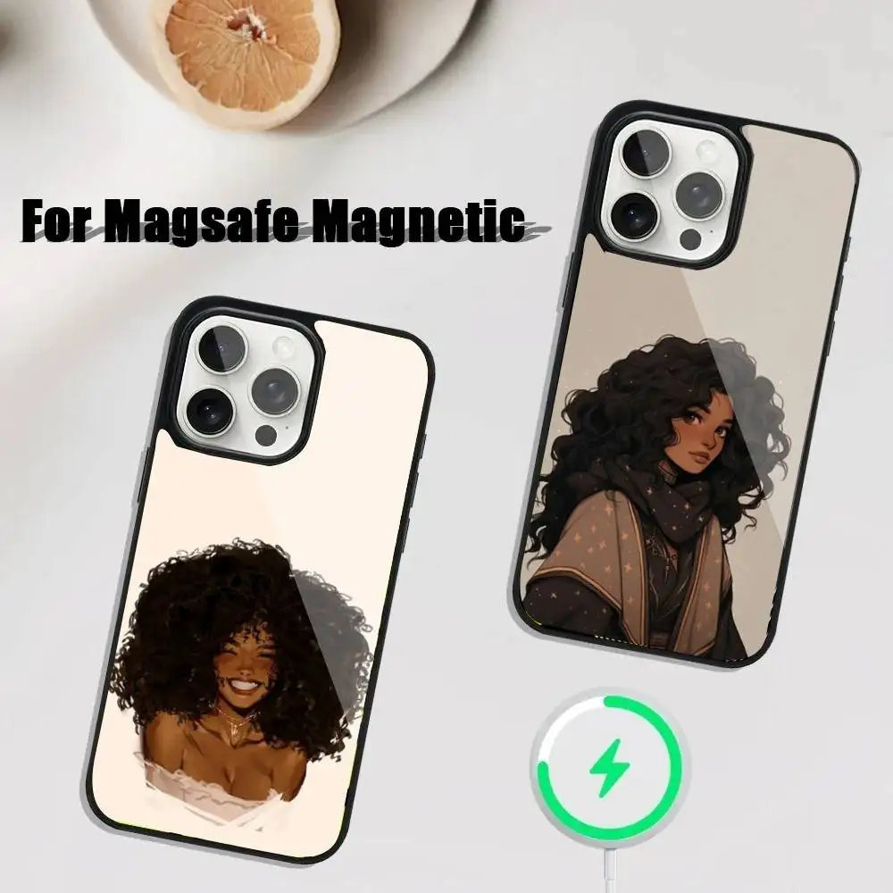 

Afro Black Girl Cute Cartoon Phone Case iPhone 17,16,15,14,13,12,11,Pro,Max,Plus,Mini,SE4,E Magnetic Magsafe Wireless Charging