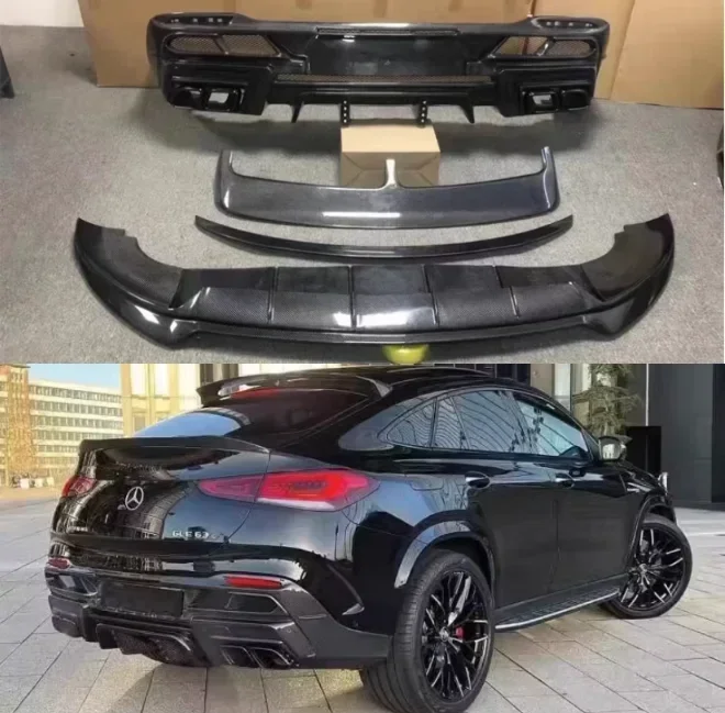 

For Benz W167 GLE53 63 GLE COUPE AMG 2020-2023 Real Carbon Fiber Front Bumper Lip Rear Diffuser Trunk Roof Spoiler LD Body Kit