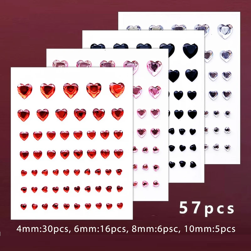 57 ชิ้น/แผ่นหัวใจ Rhinestone Face Jewels สติกเกอร์ 3D Multicolor Self-Adhesive อัญมณีสําหรับ DIY เทศกาล Party Eye & Face แต่งหน้า Deco