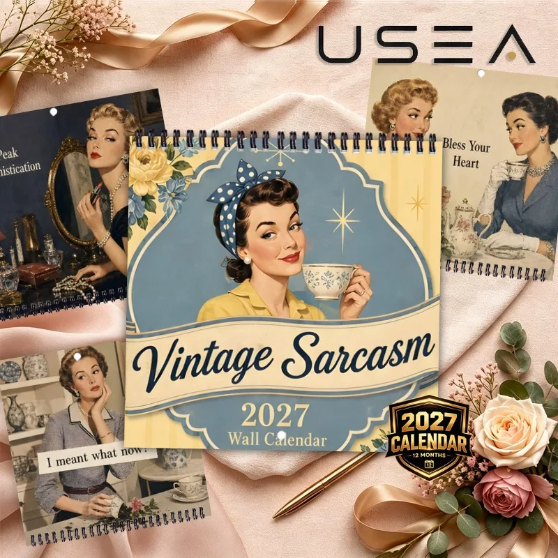2027 Desk Calendar 12 Months Vintage Sarcasm Lady Desktop Calendar Monthly Planner Tabletop Home Decor Funny Gift for Women