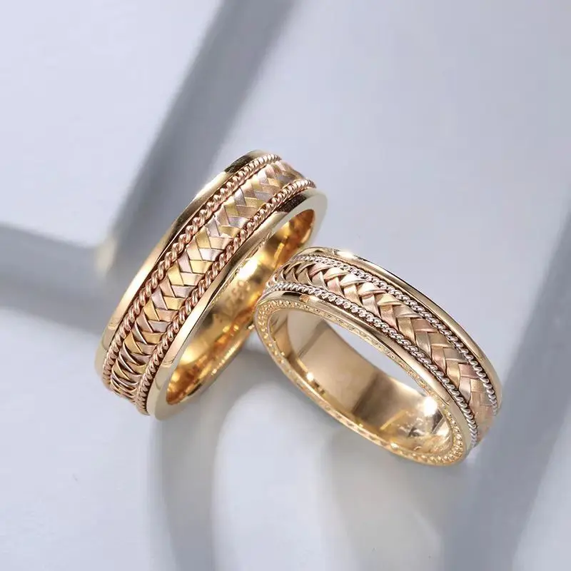 Designer Handcrafted Tri-Color Interwoven Metal Braiding S925 Sterling Silver Men's & Women's Couple Rings Engraved Wedding