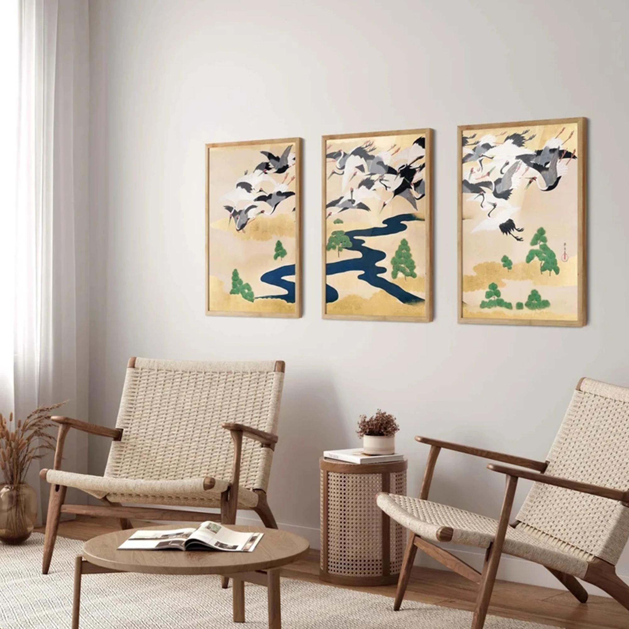 3枚組 レトロな日本の鶴の絵 ウォールアートプリント キャン - Home Decor Japanese のレビューと価格