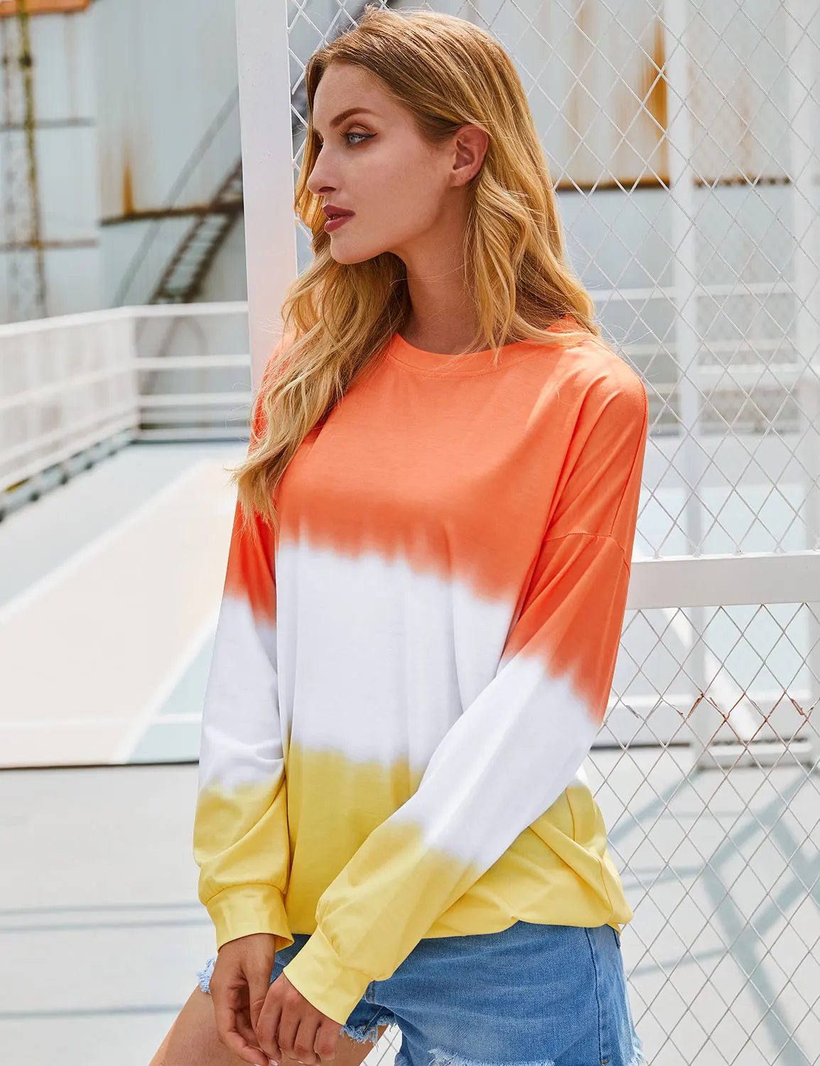 Women's Gradient Color Long Sleeve Top Street American Fashion Sweatshirt Casual Loose Autumn and Winter Sweatshirt