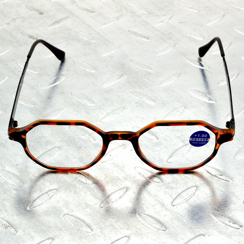 Retro 6-sided Type Leopard Aspherical Anti Fatigue and Ray Multilayer Coating Men Women Reading Glasses +0.75 To +4