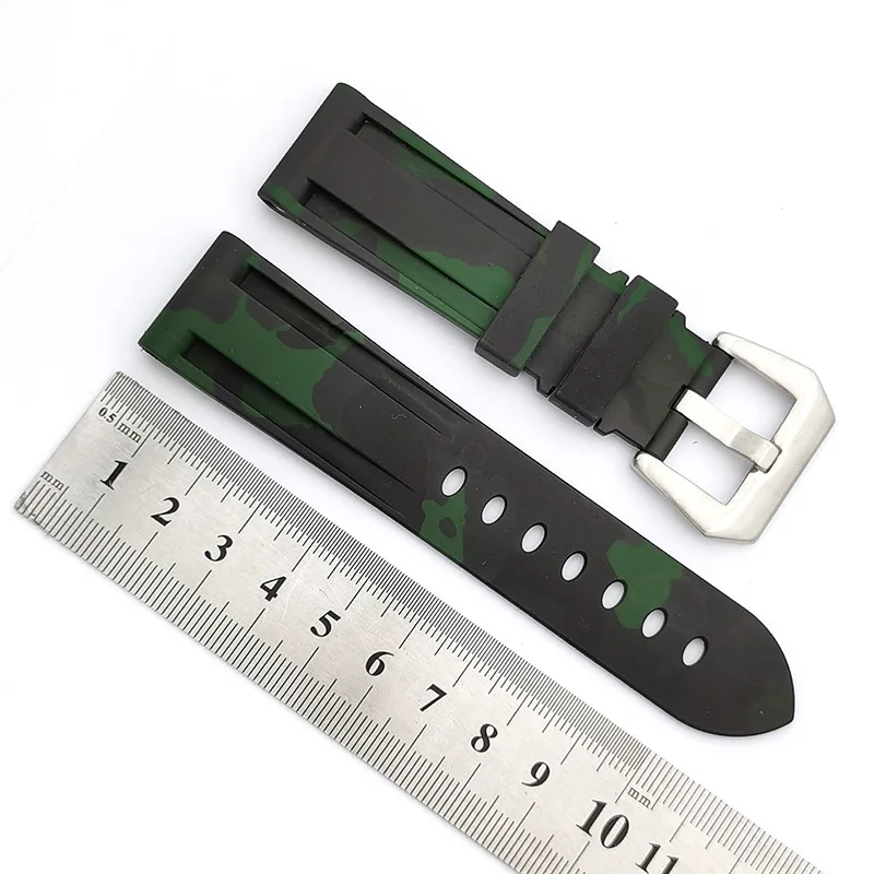 20/22/24/26 مللي متر حزام ساعة سيليكون أسود أزرق التمويه سوار الفولاذ المقاوم للصدأ إبرة مشبك لبانيراي PAM03312 PAM01526