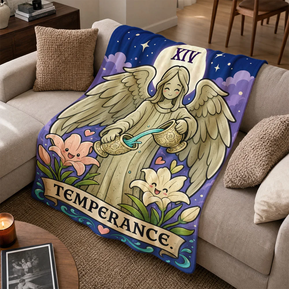 Luxurious Temperance Virtue Angel Throw Blanket for Sofa Couch Living Room Tapestry Decor Renaissance Art Home Gift