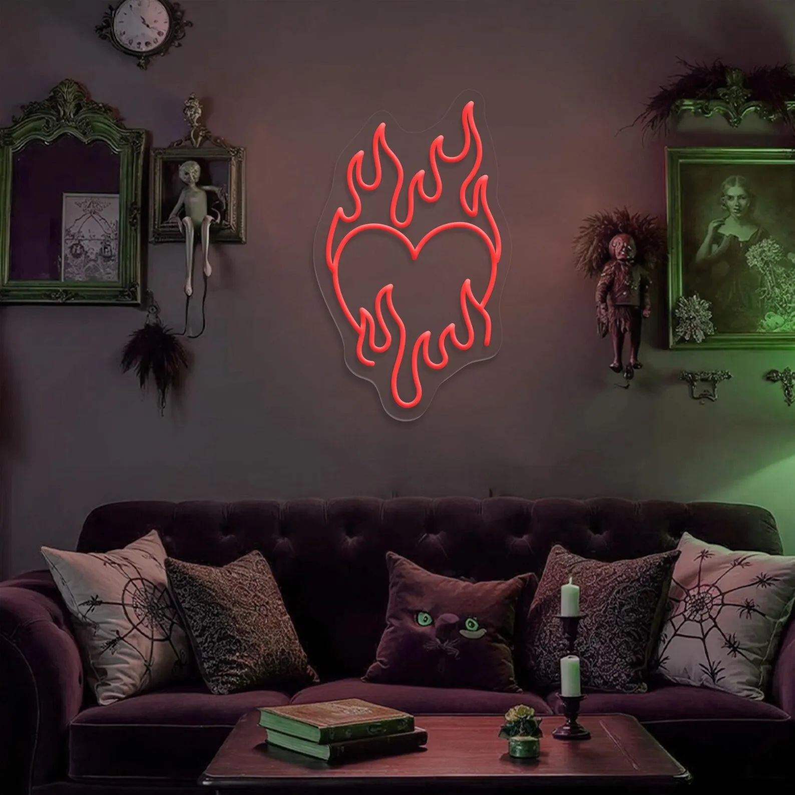 Flaming Heart Neon Sign, LED Wall Art Fire Heart Light, Trendy Room Decor, Bedroom Neon Light, Valentine Gothic Neon Decor