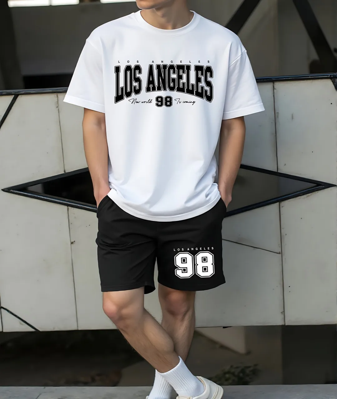 

Fashionable summer new men's training letter print micro elastic comfortable breathable round neck T-shirt shorts set outdoor sp