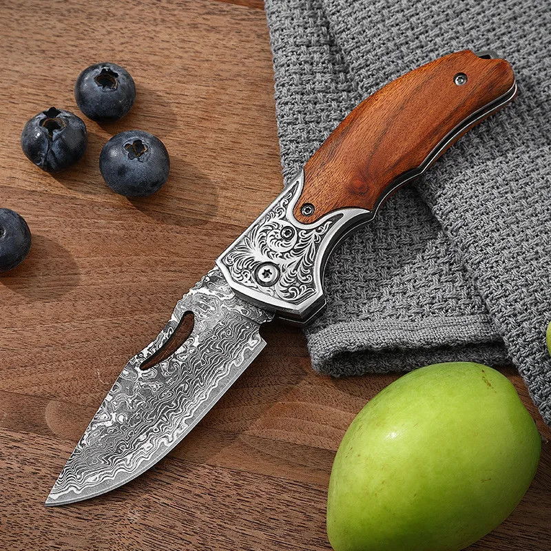 

Folding Outdoor Damascus Steel Pocket Knife Carry Folding Knife Fruit Knife Camping Portable High Hardness Sharpness