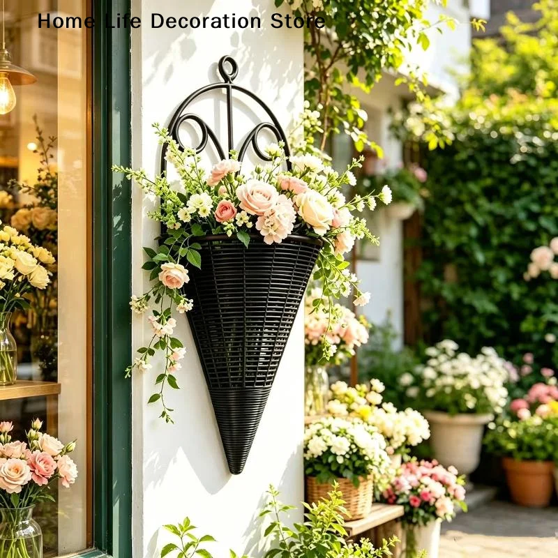 【H】Hanging Cone Wall Planter Basket Imitation Rattan Craft Multi Color Options Perfect For Balcony Living Room Wall Flower Decor