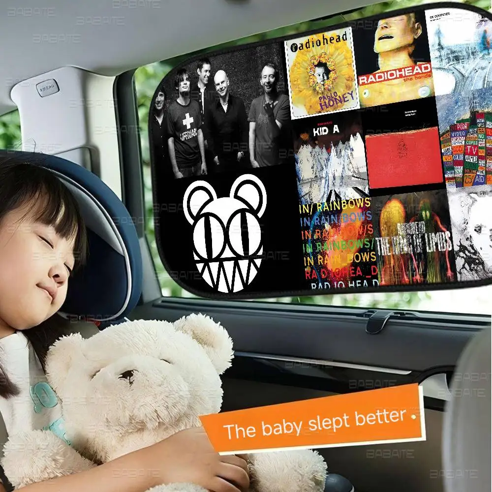 Radioheads الموسيقى الفن 1 قطعة نافذة ظلة غطاء للأطفال العالمي سيارة طوي سيارة الشمس الظل غطاء UV حماية الستار الجانب #3