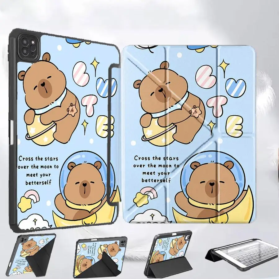 

Чехол для планшета iPad Air 4 5 M3 M2 M4 11 дюймов, Pro 11-го, 10-го, 9-го, 8-го, 7-го поколений, 12.9 дюймов Pro 2025, Mini 6 7, с милым дизайном Капибара
