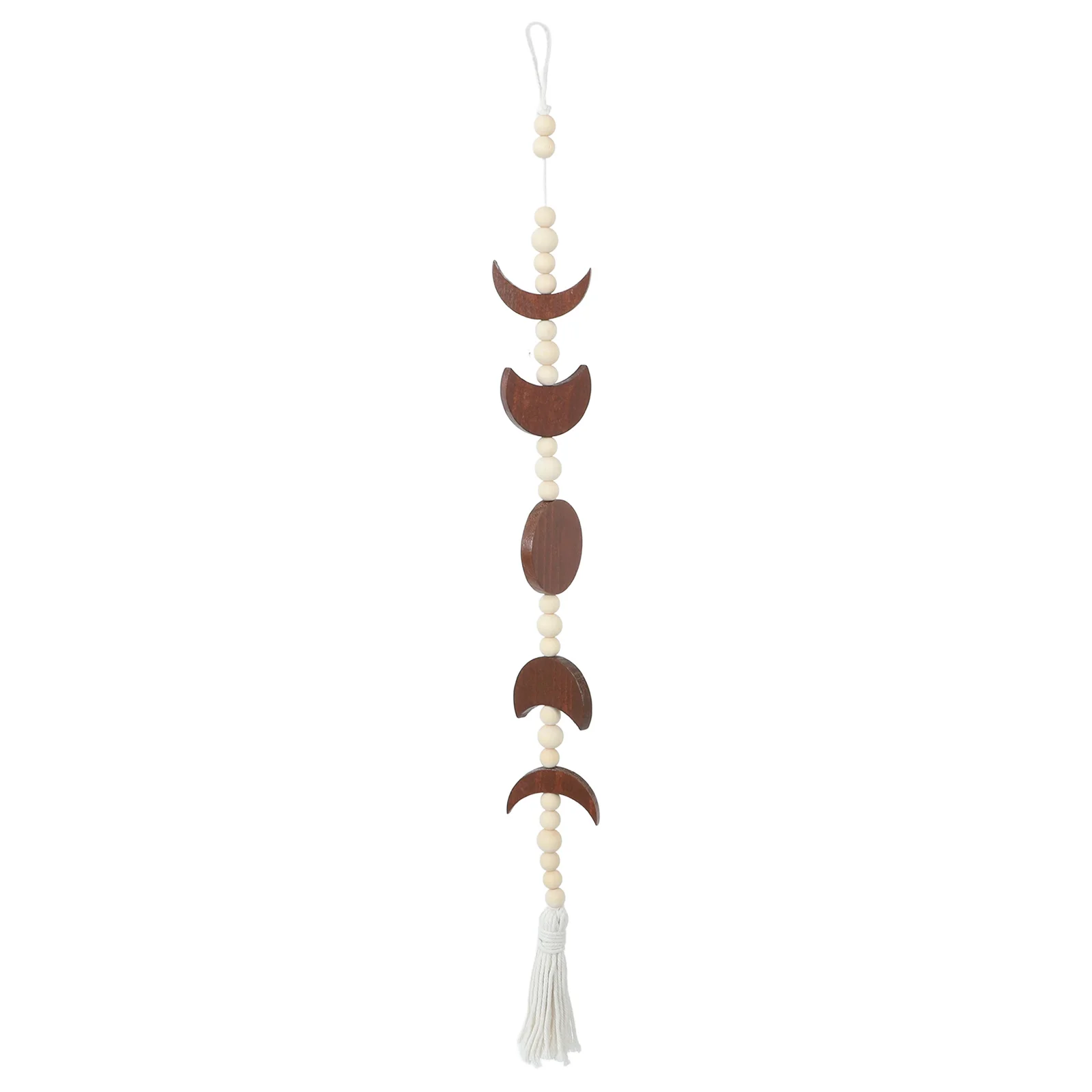 

Wooden Moon Phase Wall Hanging Beaded Tassel Boho Decor for Living Room Bedroom Office Modern Moon Wall Decor Dorm Room Tapestry