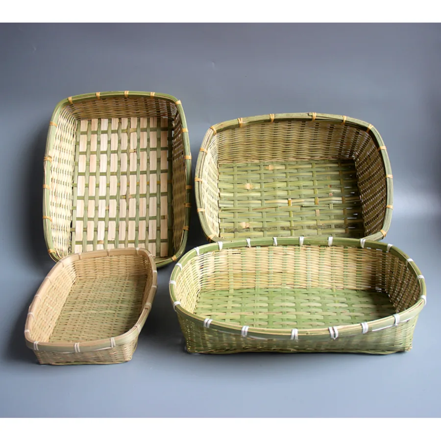 Bamboo woven products four-way storage basket, farmhouse vegetables, fruits, snacks, baskets are stored and organized