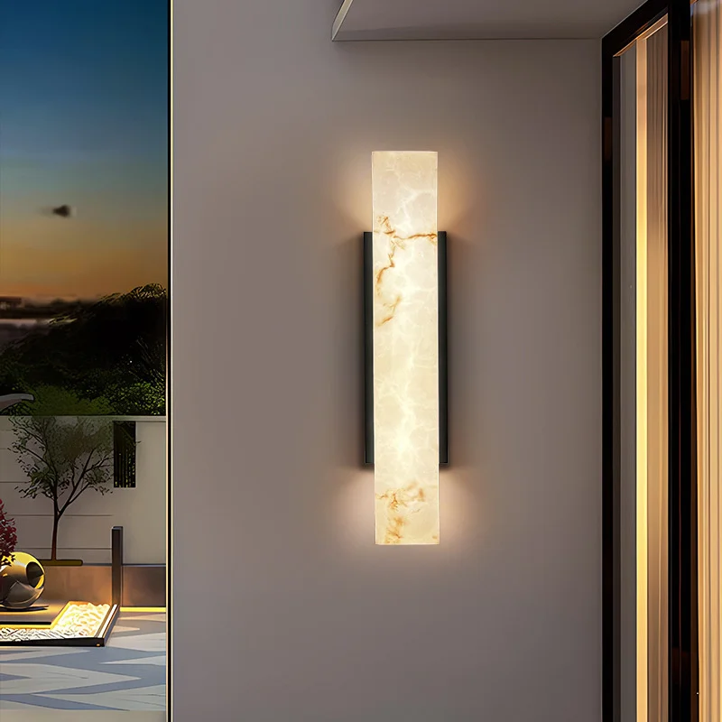 Outdoor Waterproof Artificial Alabaster Wall Sconce Exterior Decoration Light for Backyard Villa Gate Porch Strip LED Wall Lamp