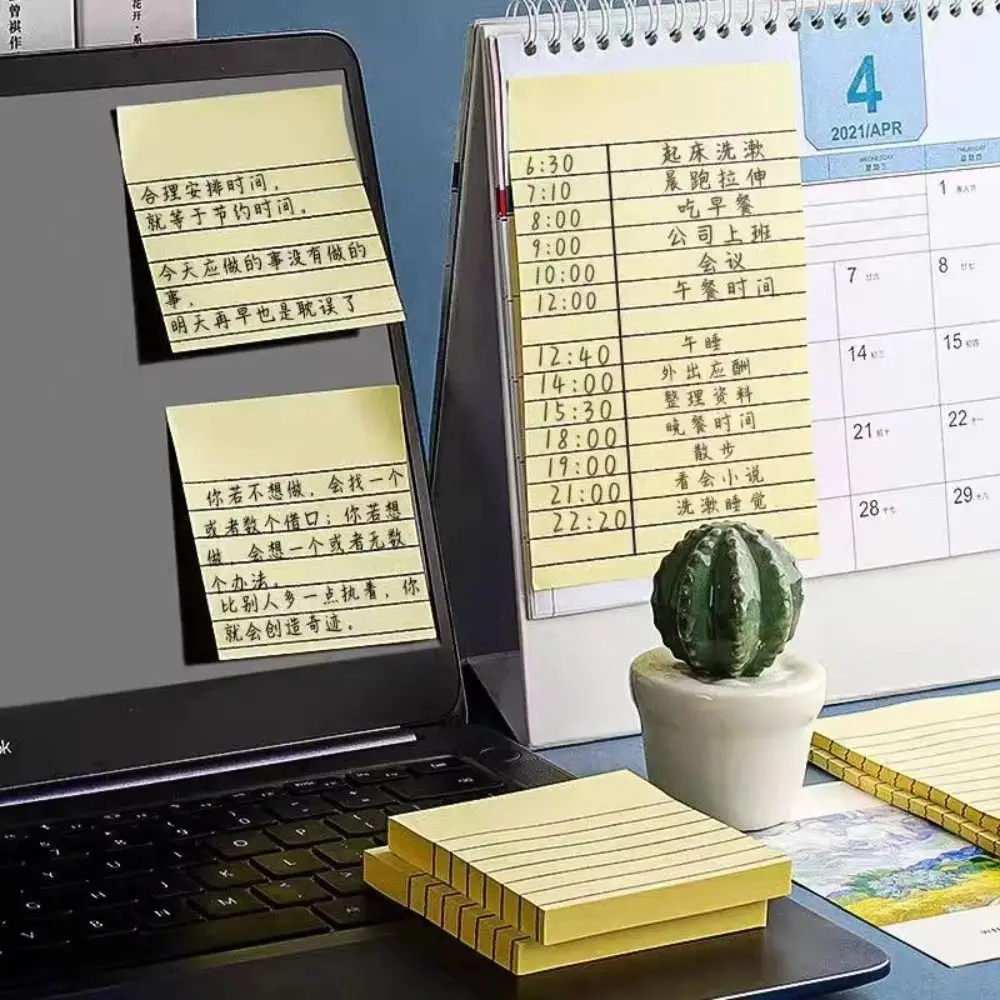 

200 Sheets Self-adhesive Line Sticky Notes N Times Diary Memo Pad Paper To Do List Schedule Student Writing Marker Notepad
