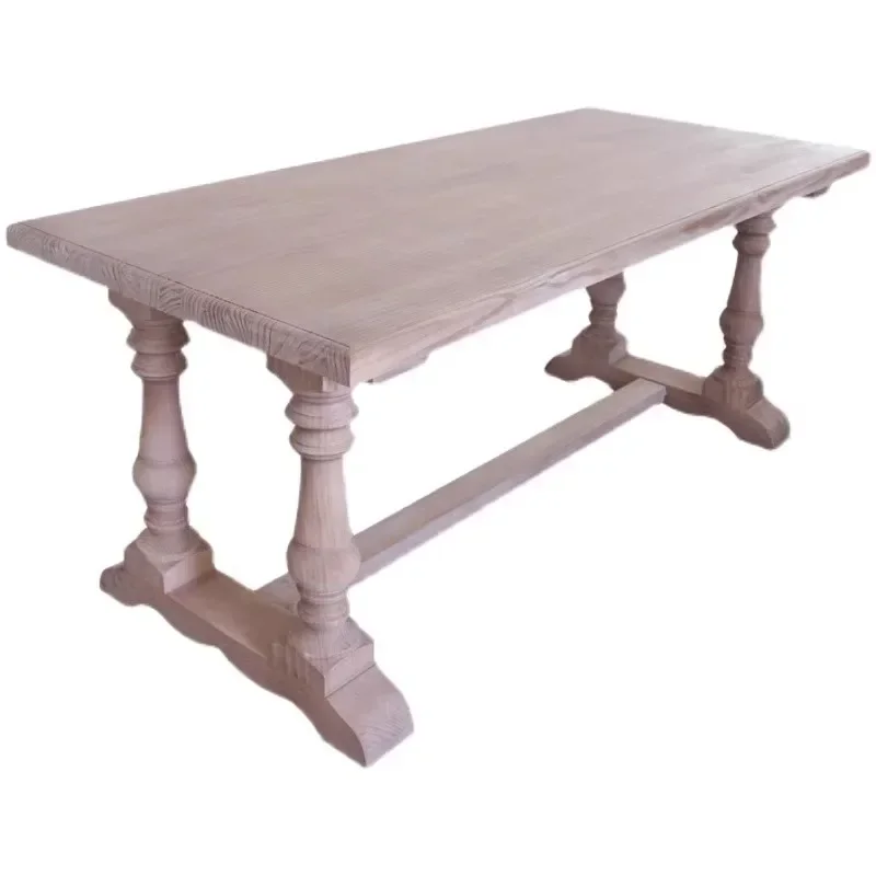 American country old all solid wood dining table household small apartment restaurant pine dining table log leisure table and ch